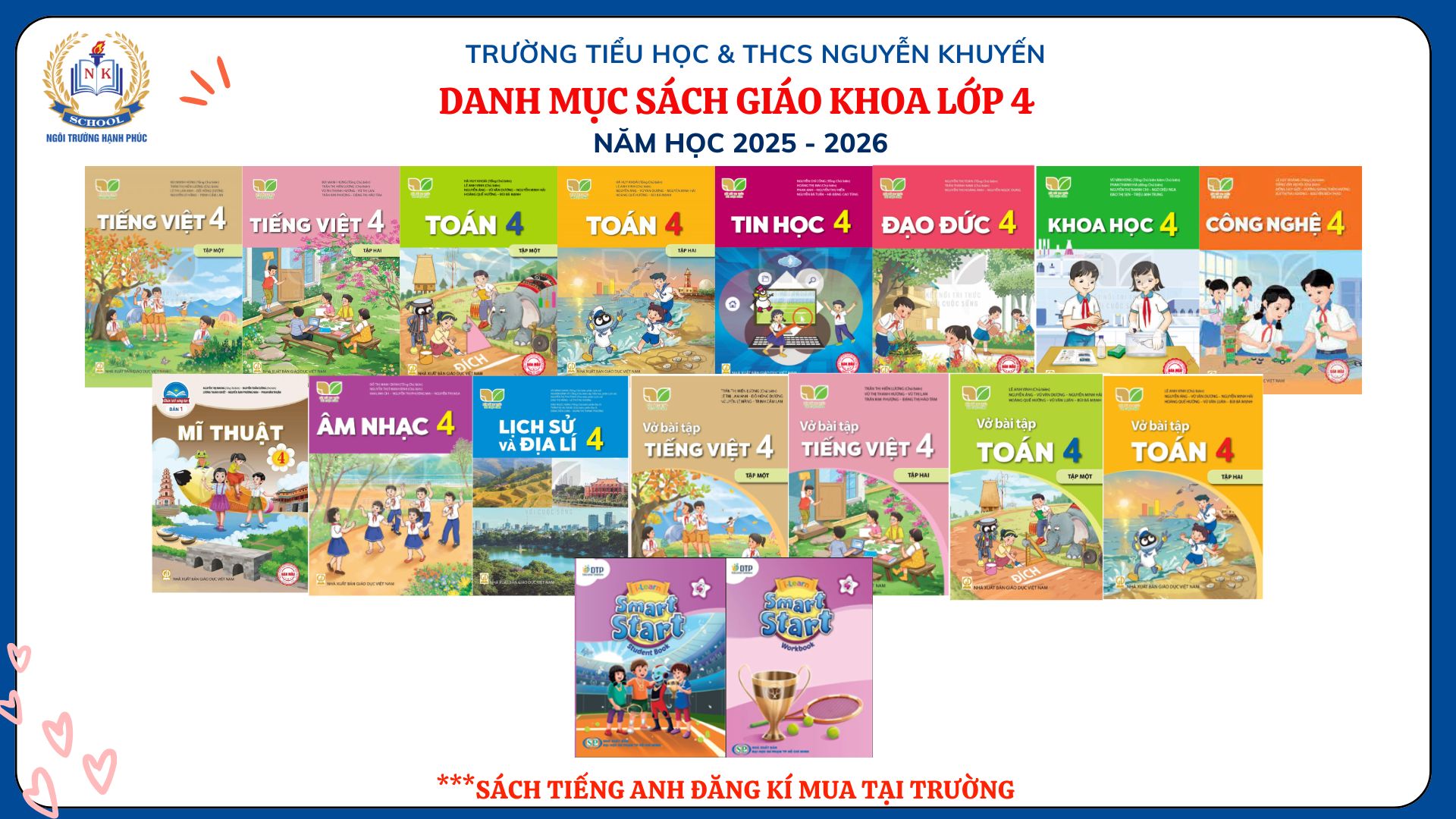 THÔNG BÁO DANH MỤC SÁCH GIÁO KHOA LỚP 4 NĂM HỌC 2025 - 2026